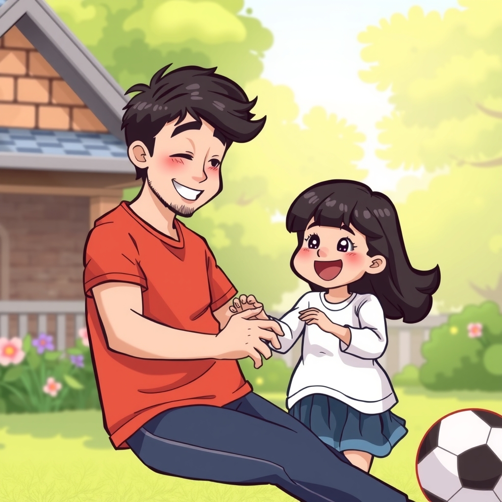 my dad is funny he plays ball with a little girl they are black hair by मुफ्त एआई छवि जनरेटर - बिना लॉगिन के✨ | AIGAZOU