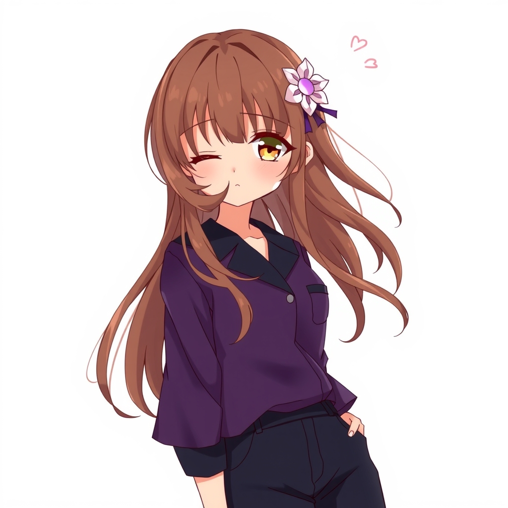 japanese anime style girl brown hair dark purple shirt by मुफ्त एआई छवि जनरेटर - बिना लॉगिन के✨ | AIGAZOU