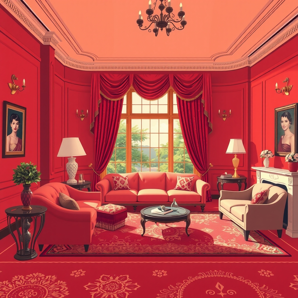 retro red room with velvet curtains by मुफ्त एआई छवि जनरेटर - बिना लॉगिन के✨ | AIGAZOU