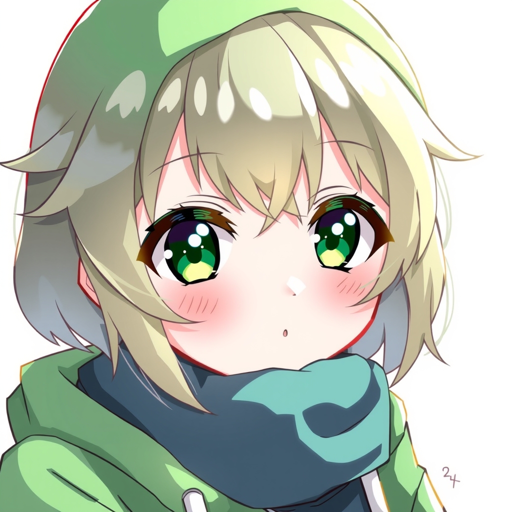 green hoodie green scarf girl anime style by मुफ्त एआई छवि जनरेटर - बिना लॉगिन के✨ | AIGAZOU