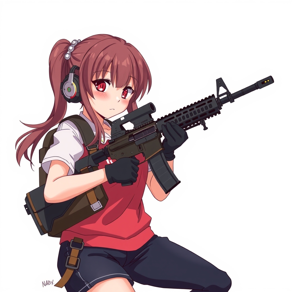 japanese anime style girl assault rifle no background by मुफ्त एआई छवि जनरेटर - बिना लॉगिन के✨ | AIGAZOU