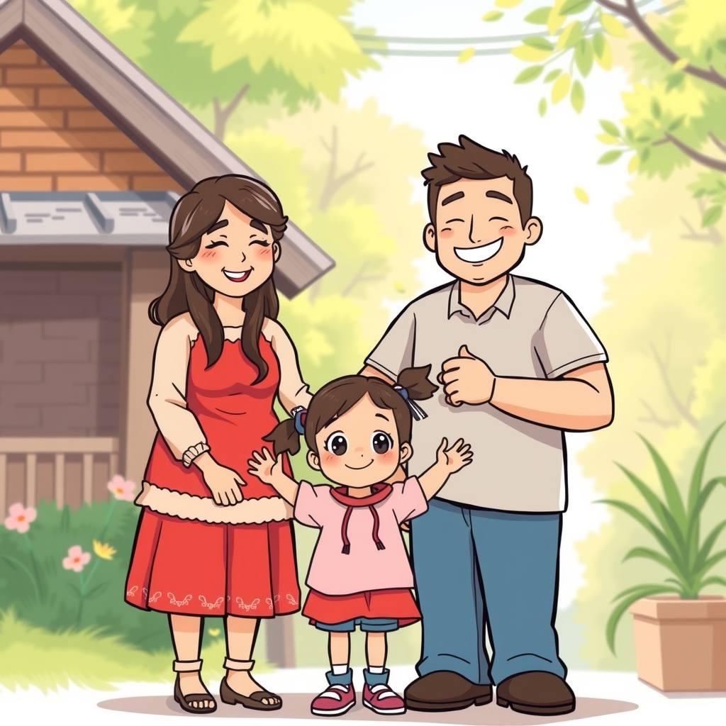 happy family cartoon style with parents and a 5 year old girl by मुफ्त एआई छवि जनरेटर - बिना लॉगिन के✨ | AIGAZOU