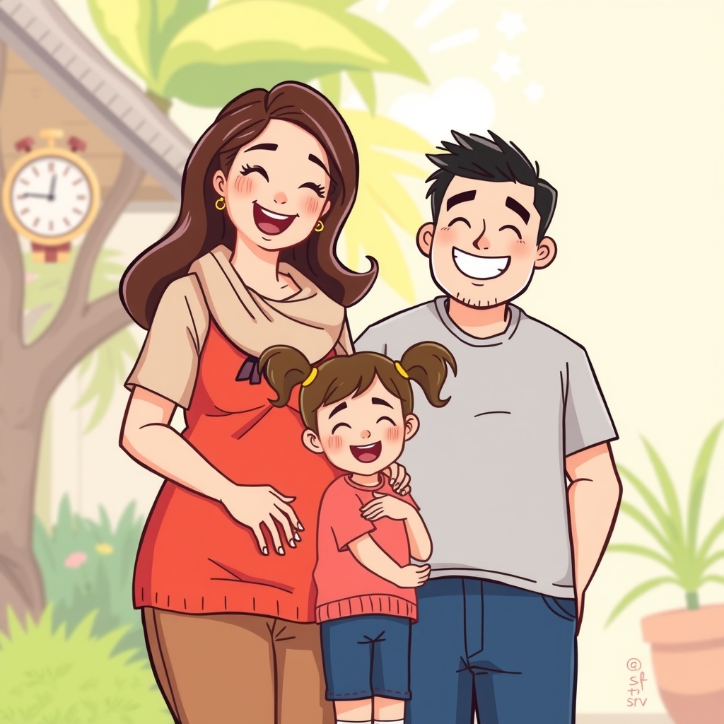 happy family cartoon style parents and daughter by 免费AI图像生成工具 | AIGAZOU