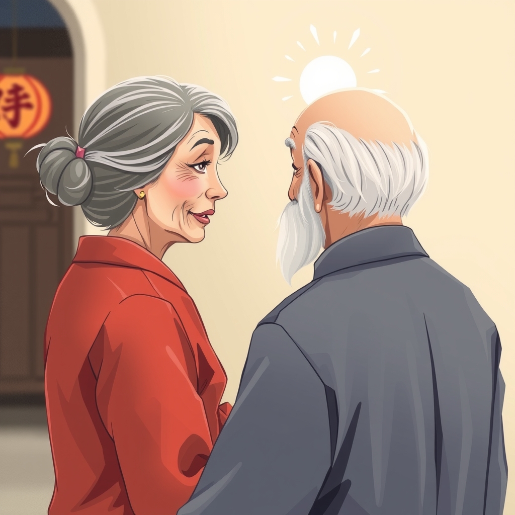 grandmother talking with chinese elderly man by मुफ्त एआई छवि जनरेटर - बिना लॉगिन के✨ | AIGAZOU