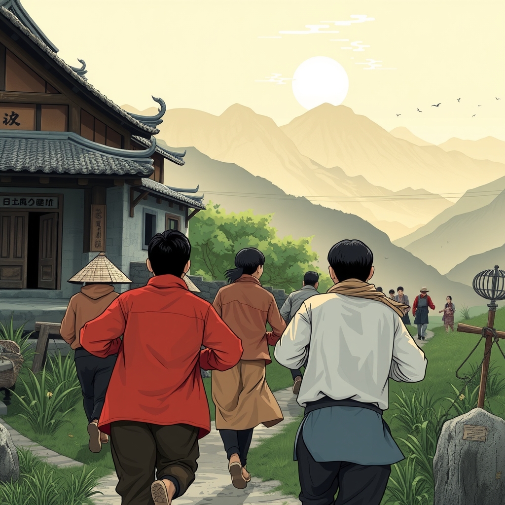 villagers fleeing to the mountains in china by मुफ्त एआई छवि जनरेटर - बिना लॉगिन के✨ | AIGAZOU