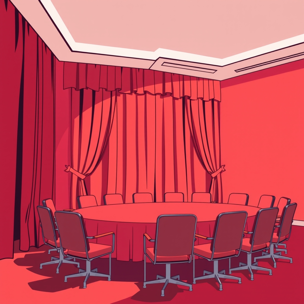 red room with curtains meeting room by मुफ्त एआई छवि जनरेटर - बिना लॉगिन के✨ | AIGAZOU