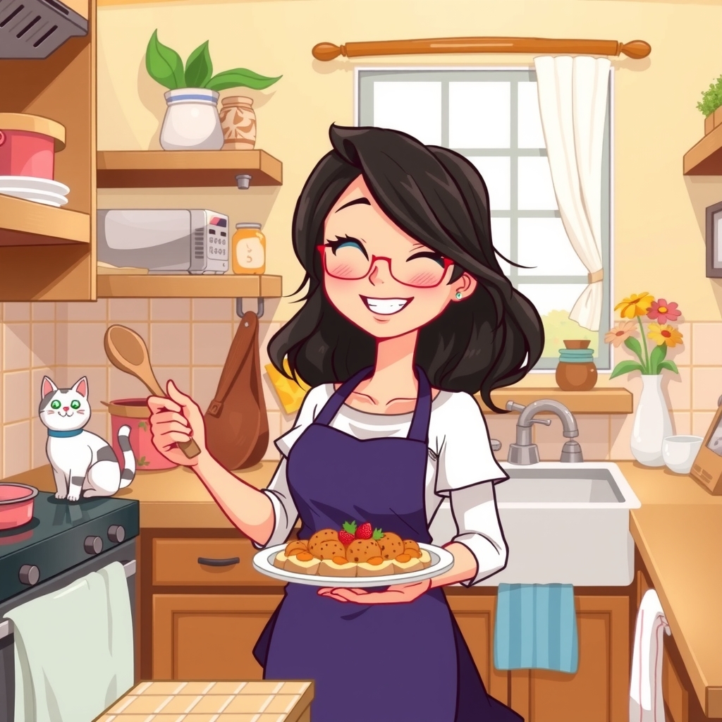 she cooks yummy meals for us by Générateur d'images par IA gratuit - Aucune connexion nécessaire✨ | AIGAZOU