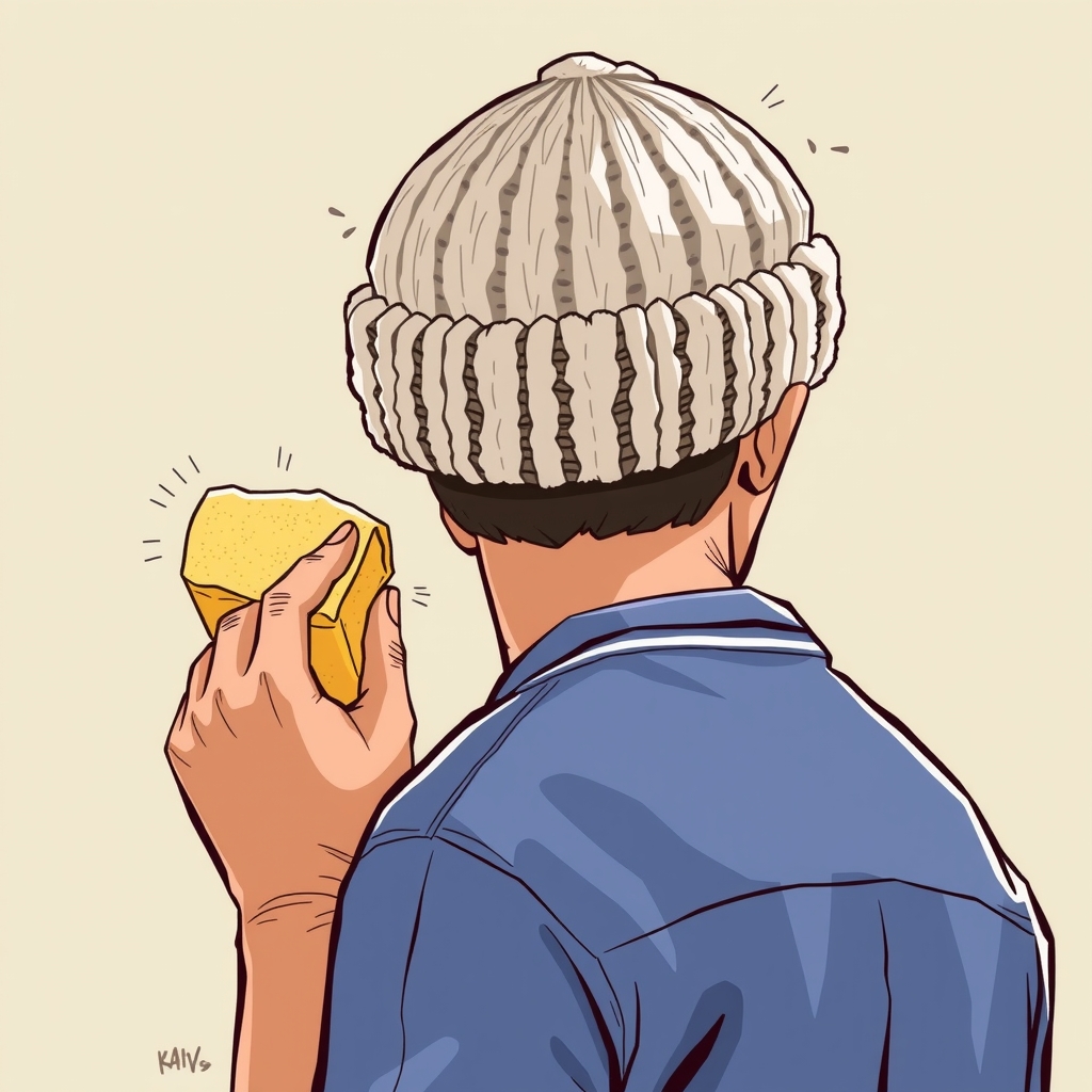 a man with a knit cap and a sponge by मुफ्त एआई छवि जनरेटर - बिना लॉगिन के✨ | AIGAZOU