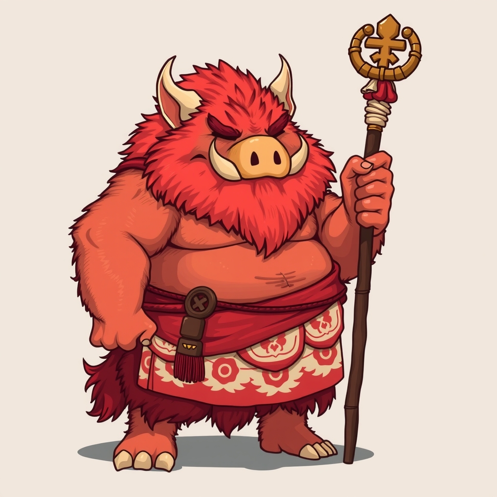 a fat red furred boar orc wearing a red and white fundoshi by मुफ्त एआई छवि जनरेटर - बिना लॉगिन के✨ | AIGAZOU