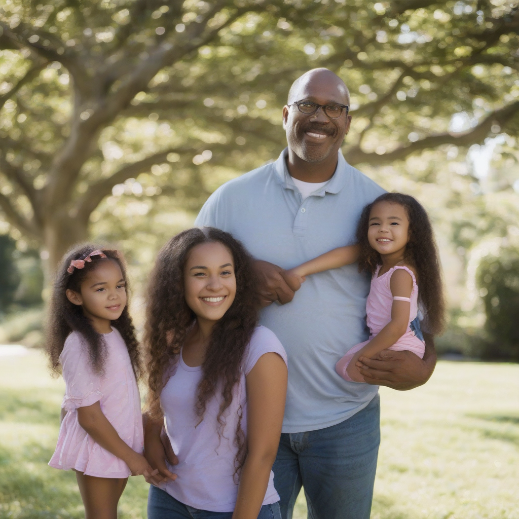 a father and three mixed race girls by मुफ्त एआई छवि जनरेटर - बिना लॉगिन के✨ | AIGAZOU