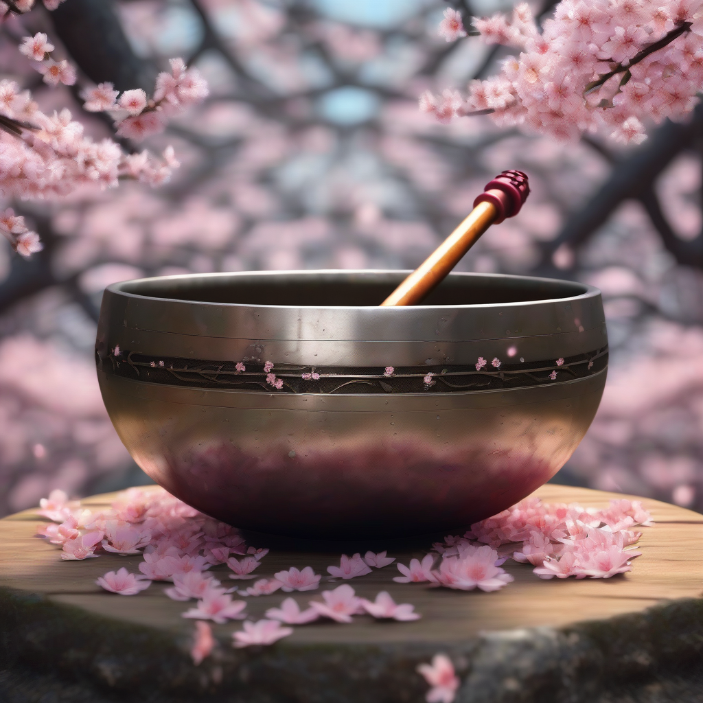 metal singing bowl floating cherry blossoms by Générateur d'images par IA gratuit - Aucune connexion nécessaire✨ | AIGAZOU