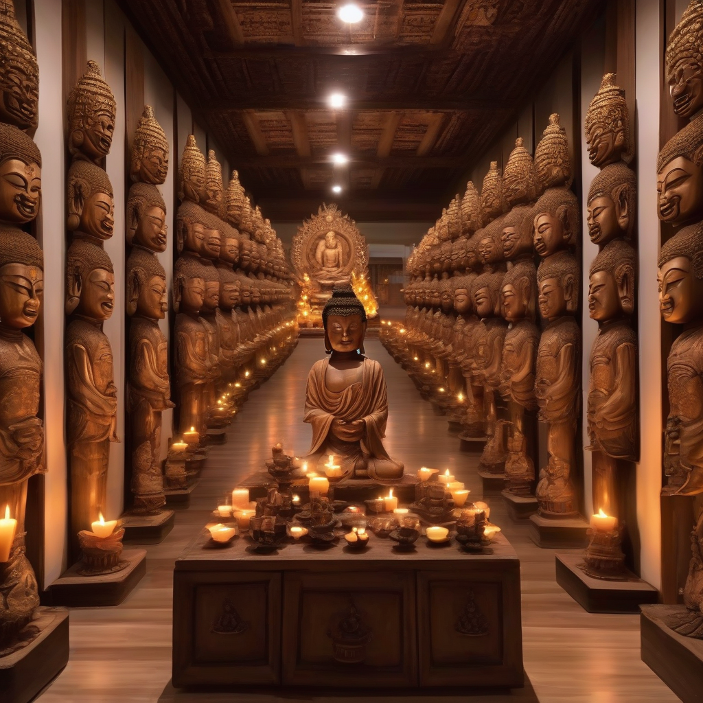 realistic wooden buddha statues in a dim temple by मुफ्त एआई छवि जनरेटर - बिना लॉगिन के✨ | AIGAZOU