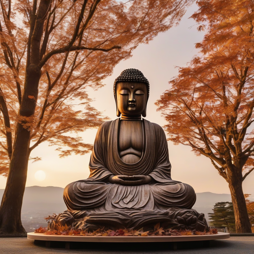 kyoto ultra realistic autumn clear sky sunset wooden buddha by मुफ्त एआई छवि जनरेटर - बिना लॉगिन के✨ | AIGAZOU