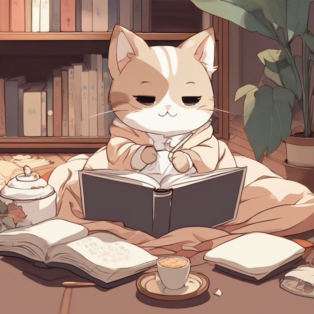 a cute anime style cat studying in kotatsu by मुफ्त एआई छवि जनरेटर - बिना लॉगिन के✨ | AIGAZOU