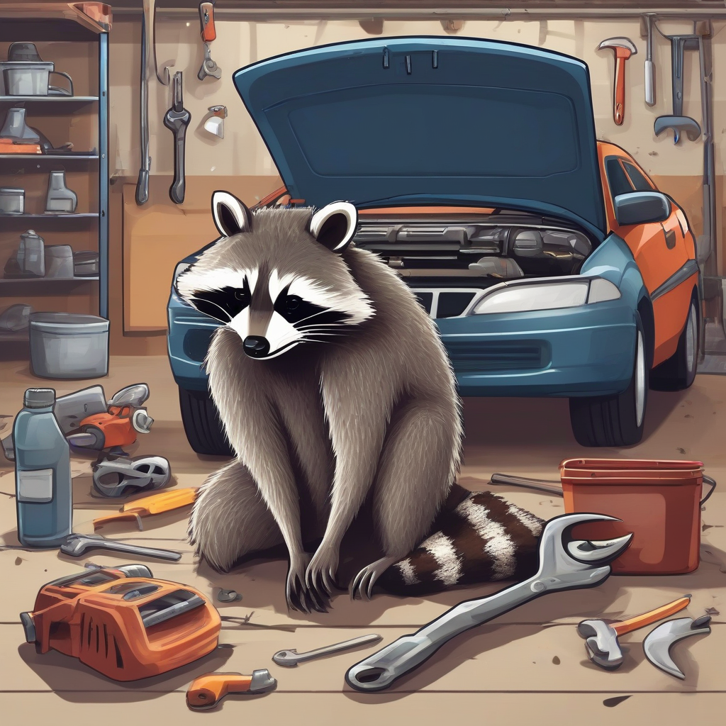 raccoon repairs car with wrench by Free AI Image Generator & Maker - No login required✨ | AIGAZOU