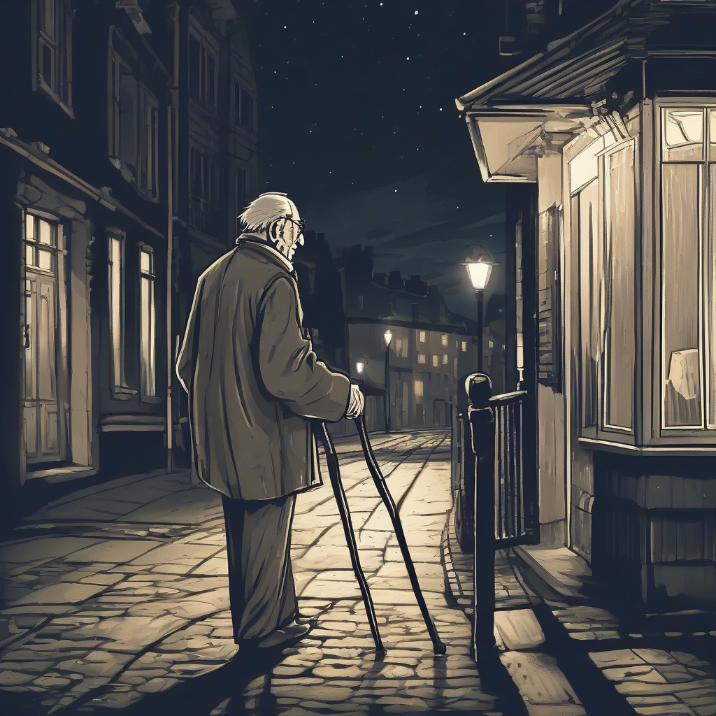 an elderly man with a blind stick walking at night by मुफ्त एआई छवि जनरेटर - बिना लॉगिन के✨ | AIGAZOU