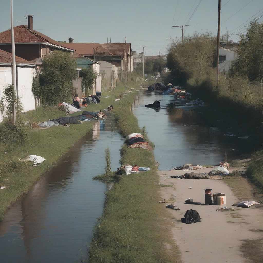 canal en banlieue pauvres sdf sur le sol by मुफ्त एआई छवि जनरेटर - बिना लॉगिन के✨ | AIGAZOU