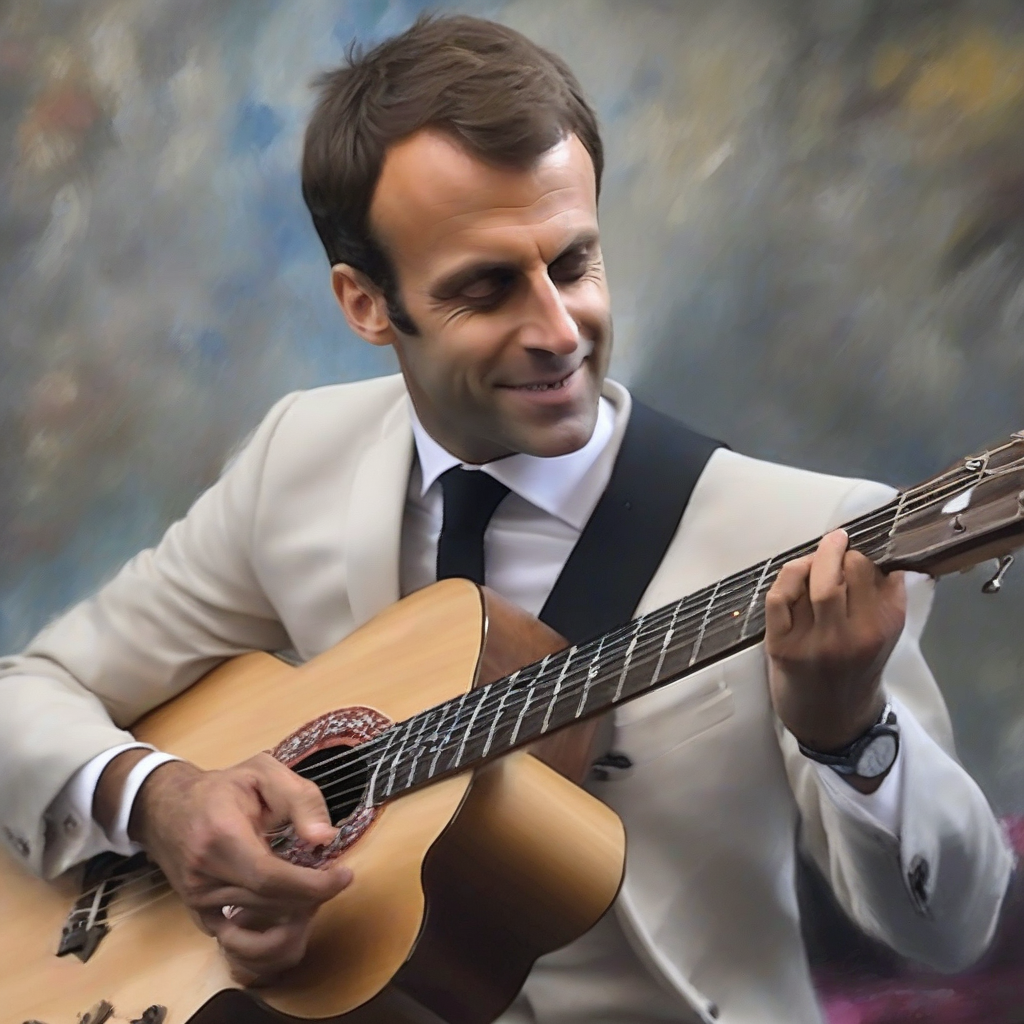 emanuel macron playing guitar by मुफ्त एआई छवि जनरेटर - बिना लॉगिन के✨ | AIGAZOU