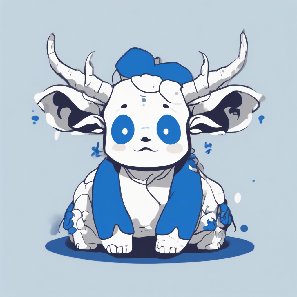 three horned kid goat blue white simple illustration by मुफ्त एआई छवि जनरेटर - बिना लॉगिन के✨ | AIGAZOU