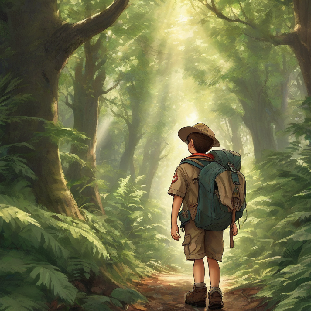 young explorer with backpack and hat enters dense forest by मुफ्त एआई छवि जनरेटर - बिना लॉगिन के✨ | AIGAZOU