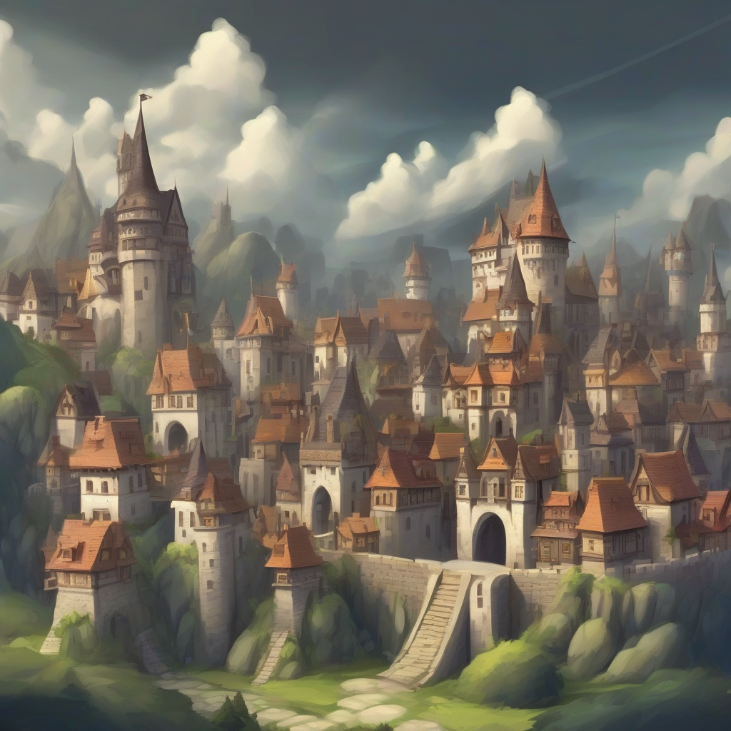 fantasy background castle town cloudy by मुफ्त एआई छवि जनरेटर - बिना लॉगिन के✨ | AIGAZOU