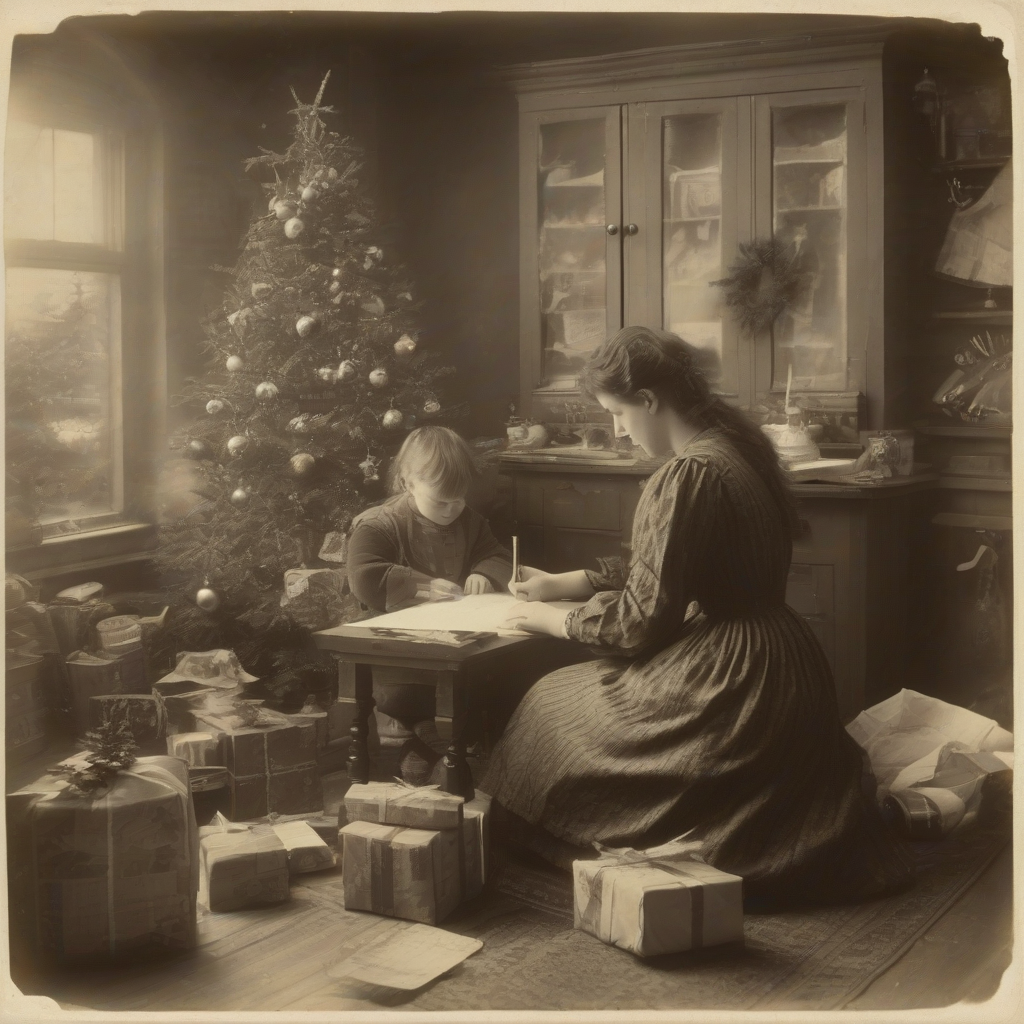 old photo woman writing christmas cards by मुफ्त एआई छवि जनरेटर - बिना लॉगिन के✨ | AIGAZOU