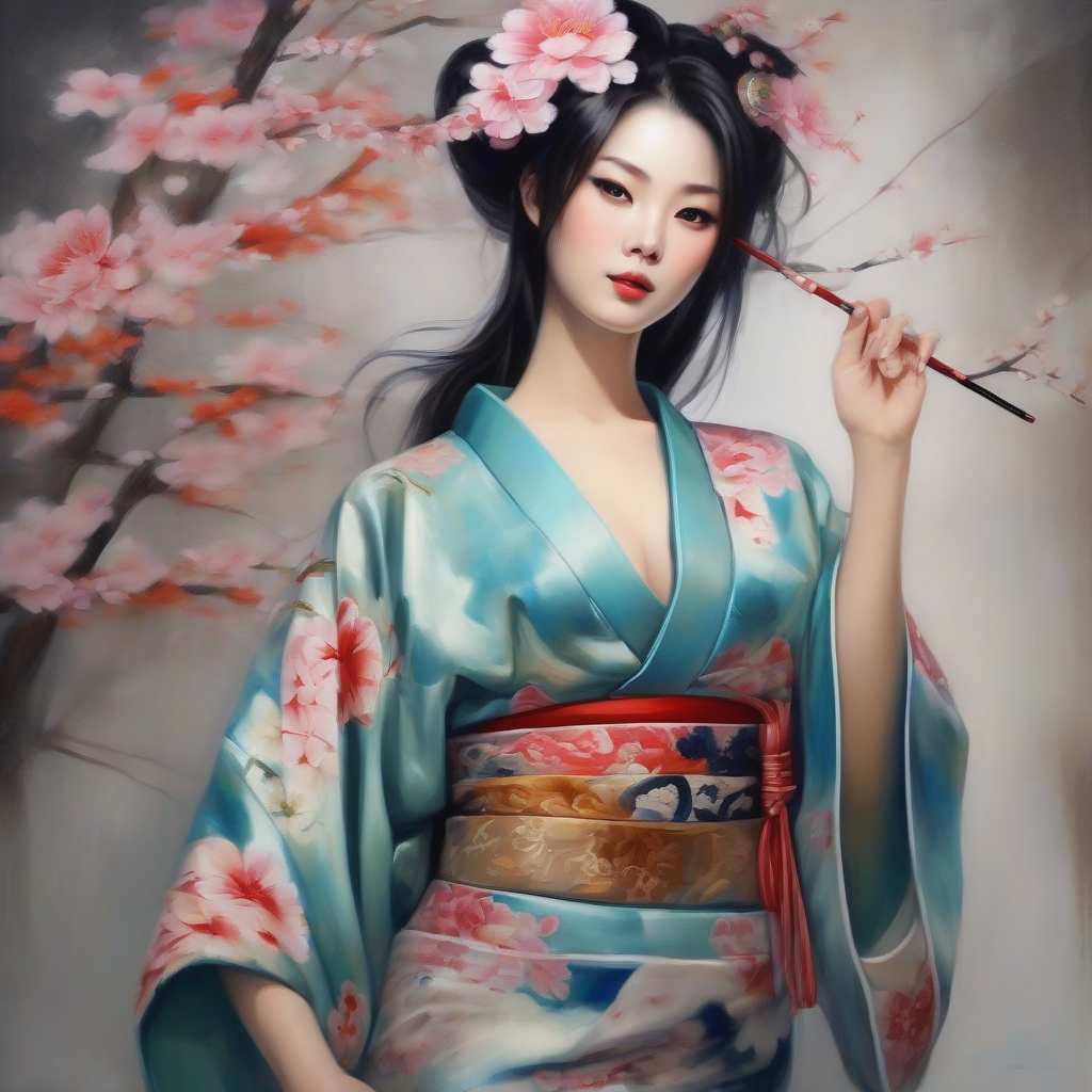 beautiful kimono sexy realistic painting by मुफ्त एआई छवि जनरेटर - बिना लॉगिन के✨ | AIGAZOU