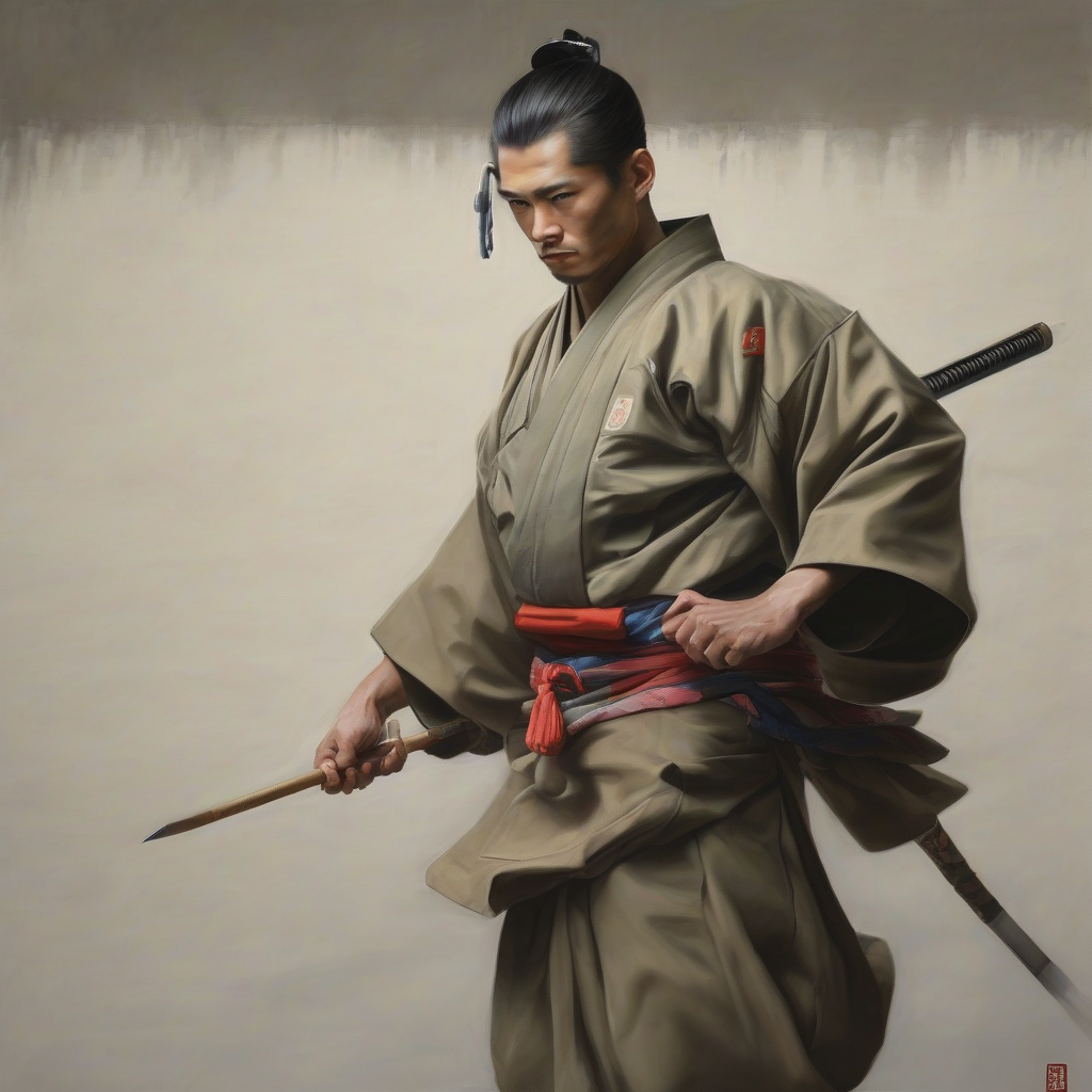 realistic painting soldier kimono spear by मुफ्त एआई छवि जनरेटर - बिना लॉगिन के✨ | AIGAZOU