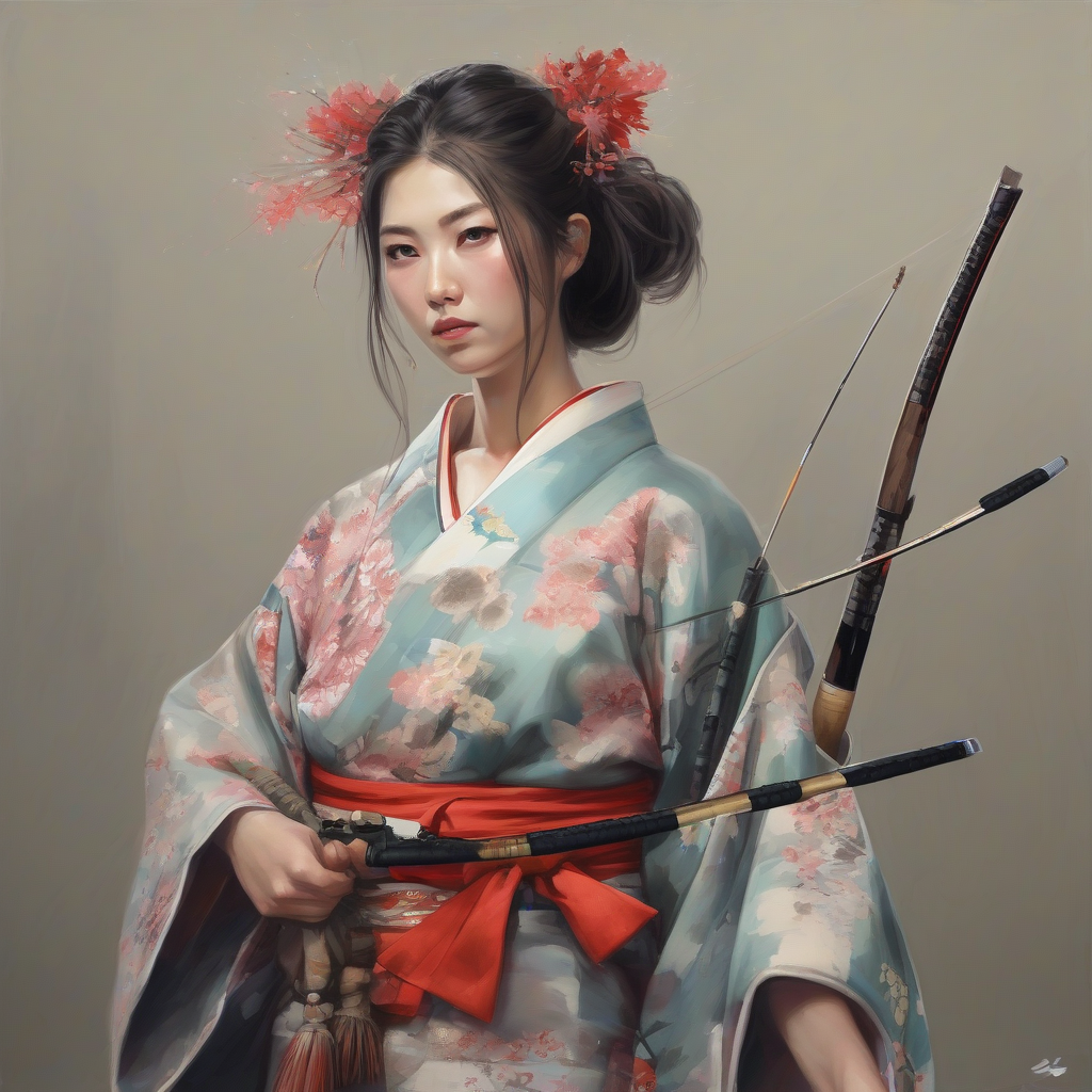 realistic painting hunter kimono bow by मुफ्त एआई छवि जनरेटर - बिना लॉगिन के✨ | AIGAZOU