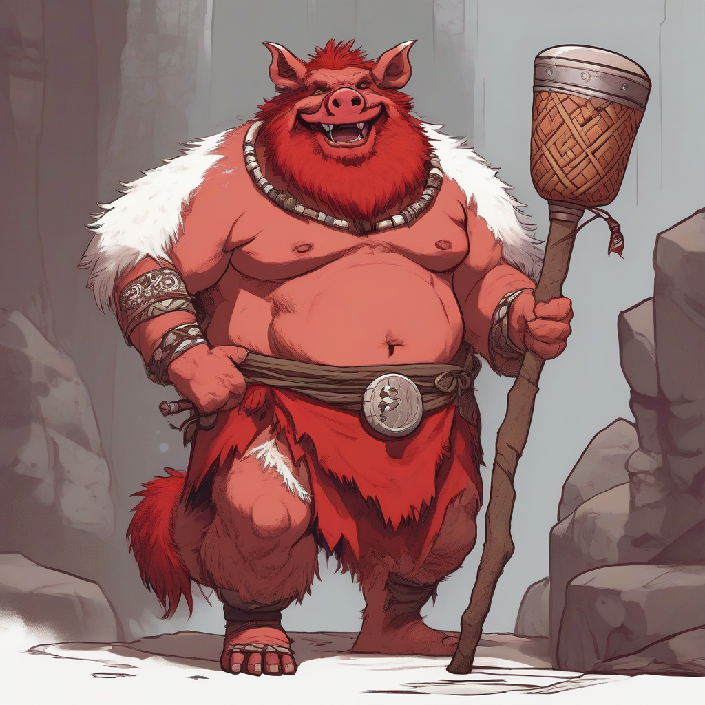 a chubby red furred boar orc with a relaxed vibe by मुफ्त एआई छवि जनरेटर - बिना लॉगिन के✨ | AIGAZOU