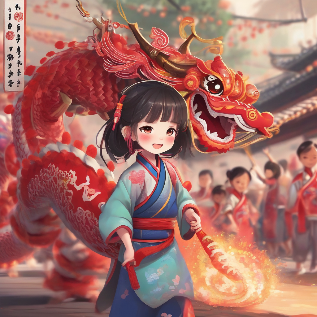 a little girl holding a dragon dance by Générateur d'images par IA gratuit - Aucune connexion nécessaire✨ | AIGAZOU