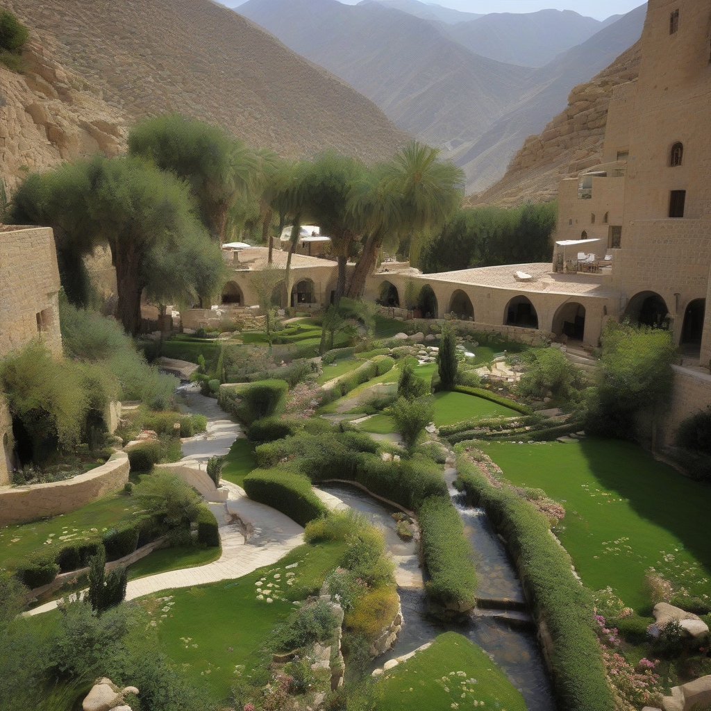 arab travelers enjoy lush gardens on mountain slopes by Générateur d'images par IA gratuit - Aucune connexion nécessaire✨ | AIGAZOU