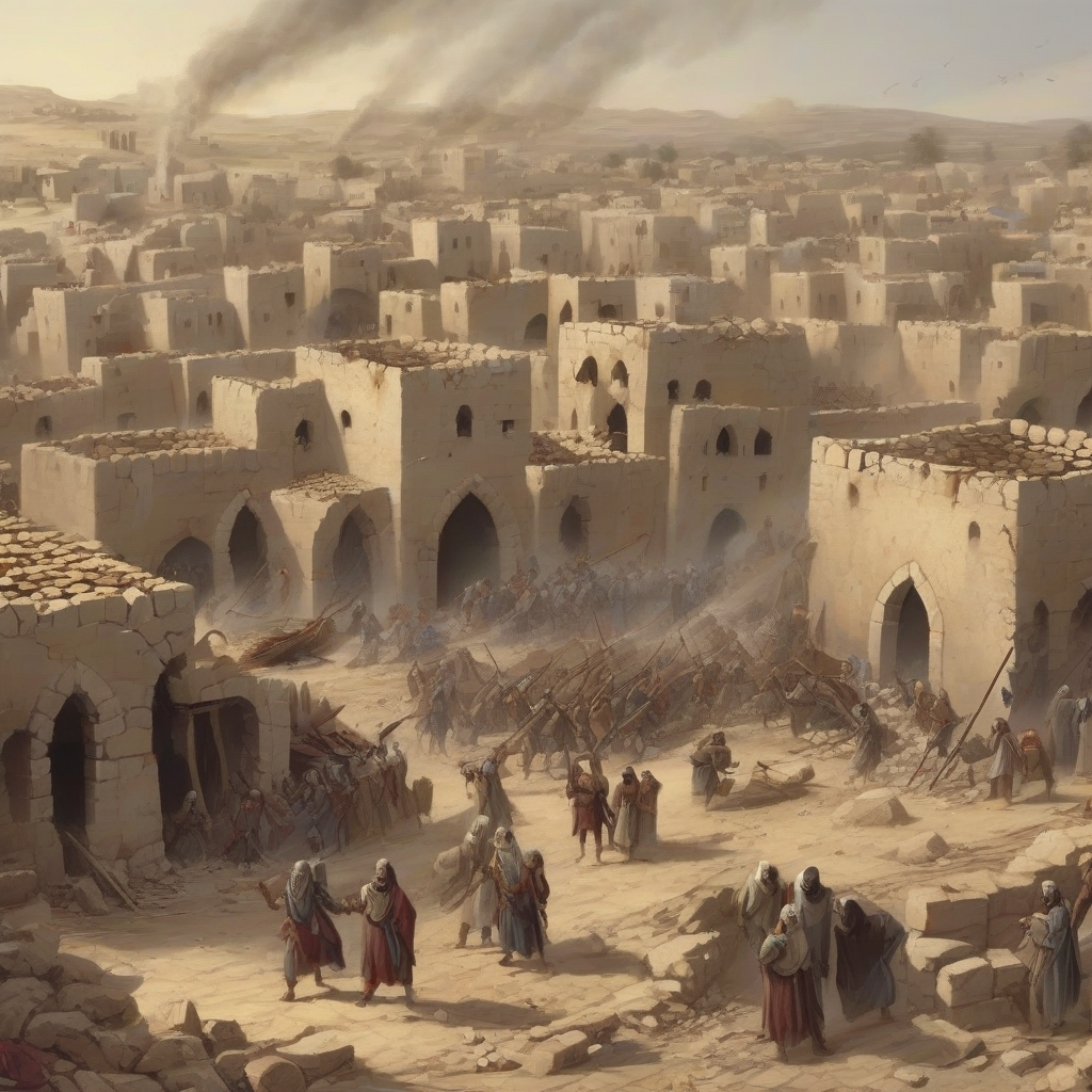 an arab village from the middle ages is destroyed by an arab army by Générateur d'images par IA gratuit - Aucune connexion nécessaire✨ | AIGAZOU