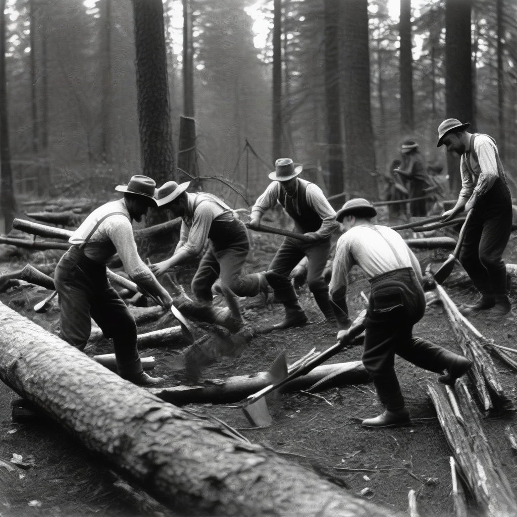 1920s silent film lumberjacks forest by मुफ्त एआई छवि जनरेटर - बिना लॉगिन के✨ | AIGAZOU