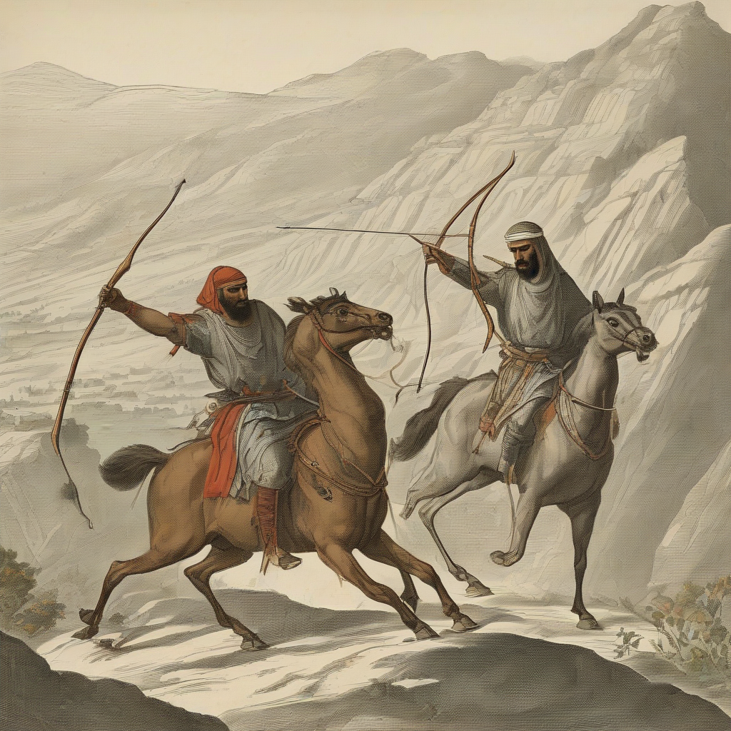 two arab knights hunt a deer with bows by मुफ्त एआई छवि जनरेटर - बिना लॉगिन के✨ | AIGAZOU