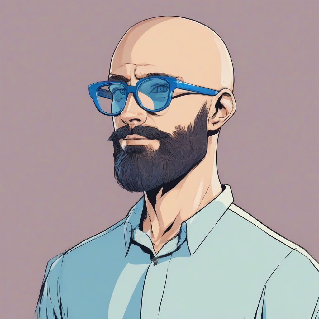 man shaved head slim face salt beard blue glasses by मुफ्त एआई छवि जनरेटर - बिना लॉगिन के✨ | AIGAZOU