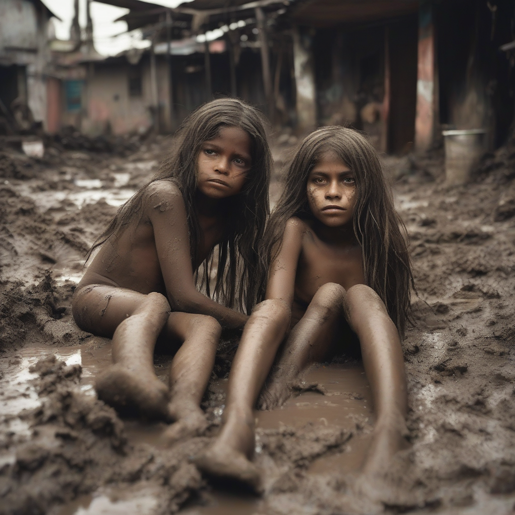 two naked 10 year old girls in a south american slum by मुफ्त एआई छवि जनरेटर - बिना लॉगिन के✨ | AIGAZOU