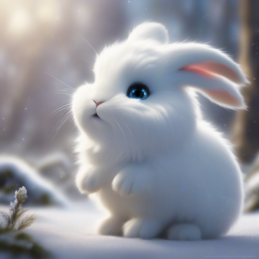 a little rabbit with snowy fur and shiny eyes by मुफ्त एआई छवि जनरेटर - बिना लॉगिन के✨ | AIGAZOU