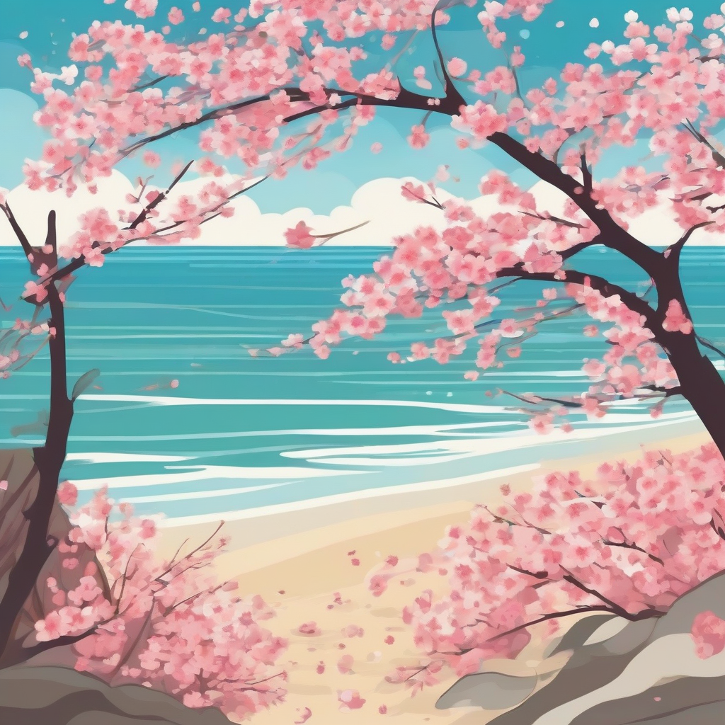 sakura and sea illustration bright and pop by मुफ्त एआई छवि जनरेटर - बिना लॉगिन के✨ | AIGAZOU