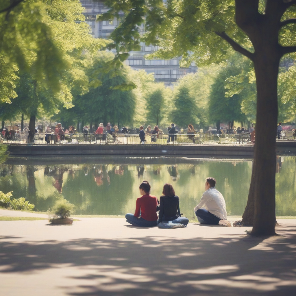 positive thinkers in a park with a quiet pond in the city by मुफ्त एआई छवि जनरेटर - बिना लॉगिन के✨ | AIGAZOU