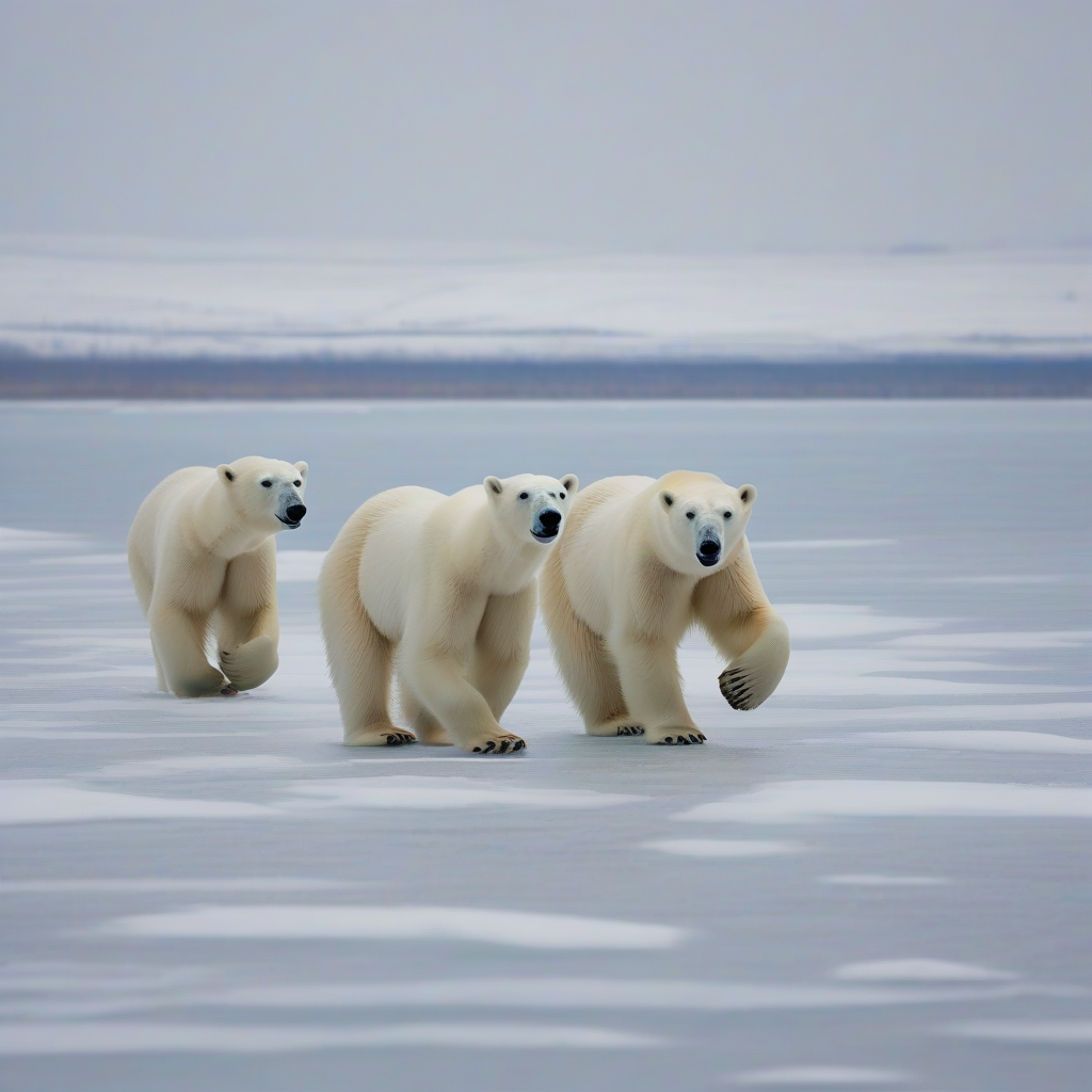 three polar bears slowly walk on snow by मुफ्त एआई छवि जनरेटर - बिना लॉगिन के✨ | AIGAZOU