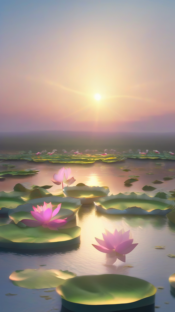 lotus pond sunset morning light sunlight by मुफ्त एआई छवि जनरेटर - बिना लॉगिन के✨ | AIGAZOU