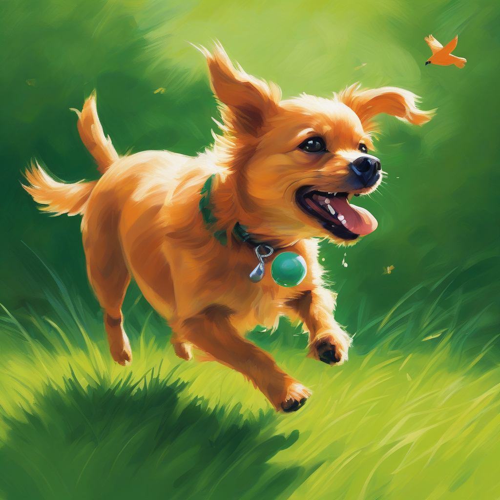 a sunny day a little orange dog plays happily on the green grass by أداة مجانية لإنشاء الصور بالذكاء الاصطناعي - إنشاء الصور بدون تسجيل الدخول | AIGAZOU