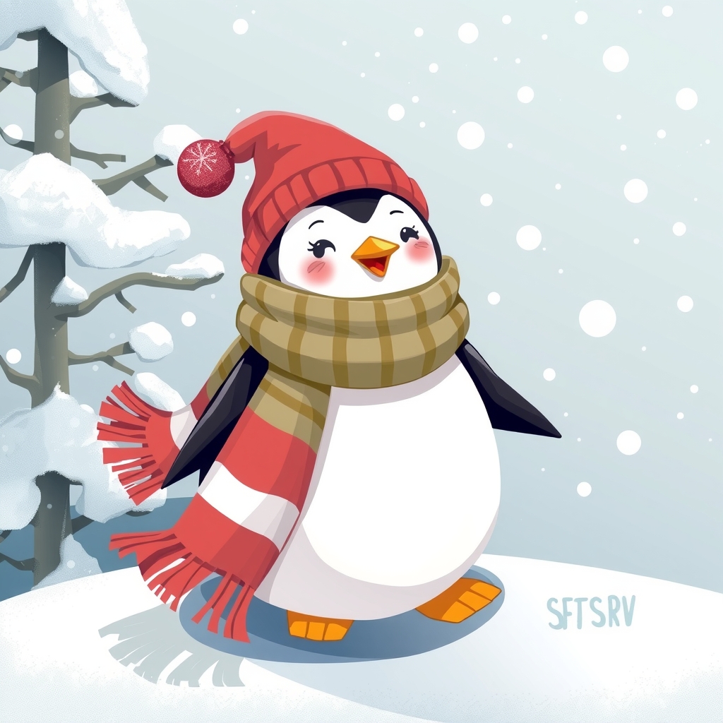 a penguin with a scarf in the snow by मुफ्त एआई छवि जनरेटर - बिना लॉगिन के✨ | AIGAZOU