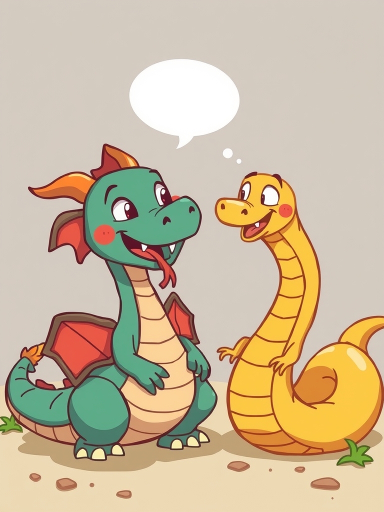 dragon and snake chatting happily by मुफ्त एआई छवि जनरेटर - बिना लॉगिन के✨ | AIGAZOU