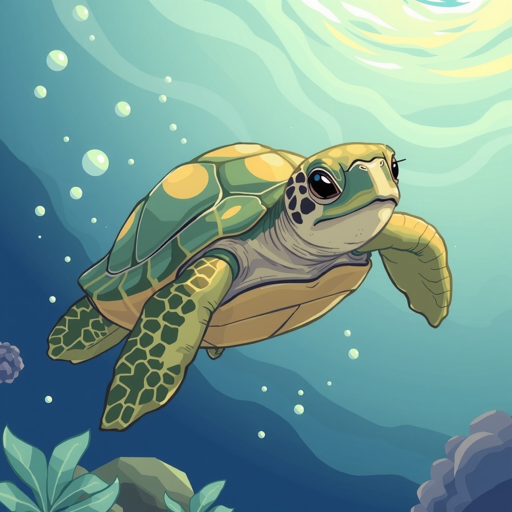 a turtle named tommy swimming freely by मुफ्त एआई छवि जनरेटर - बिना लॉगिन के✨ | AIGAZOU