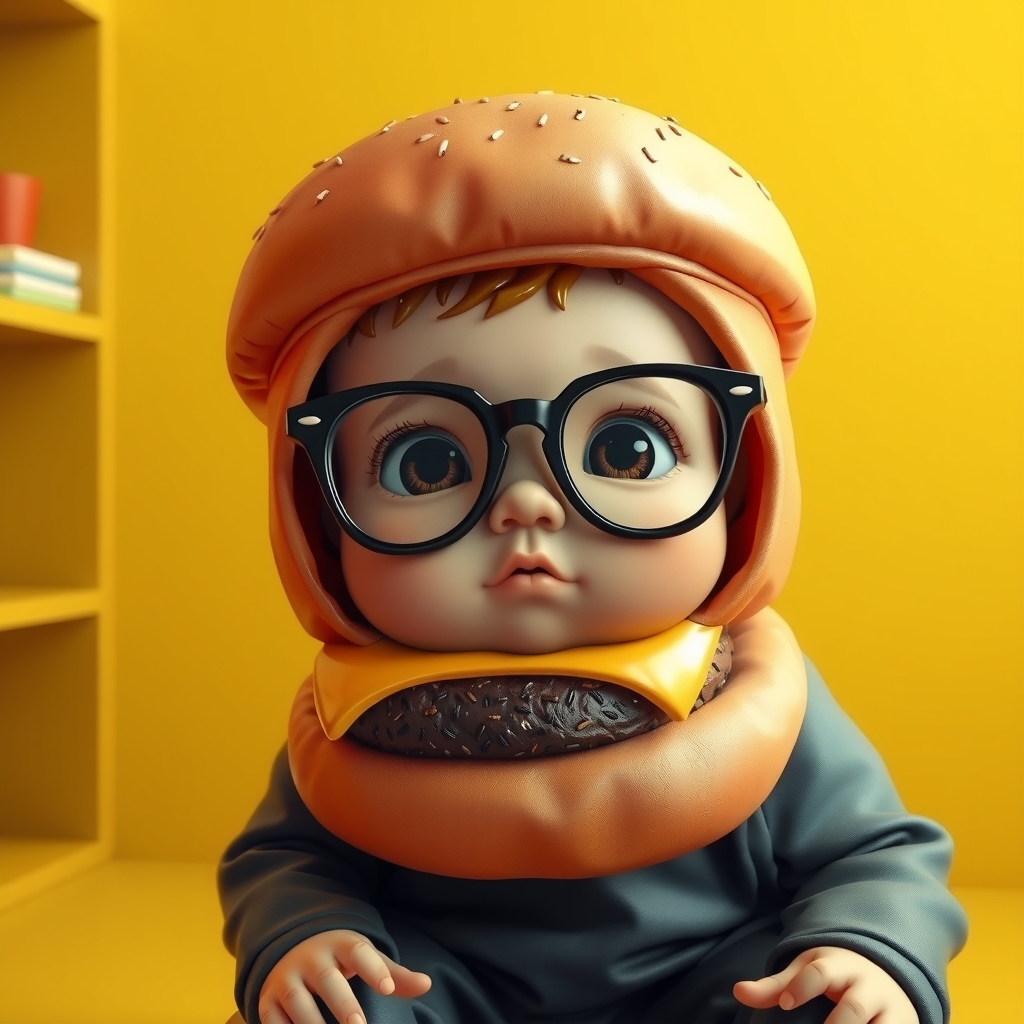 a baby wearing hamburger glasses surrealist sculpture by मुफ्त एआई छवि जनरेटर - बिना लॉगिन के✨ | AIGAZOU