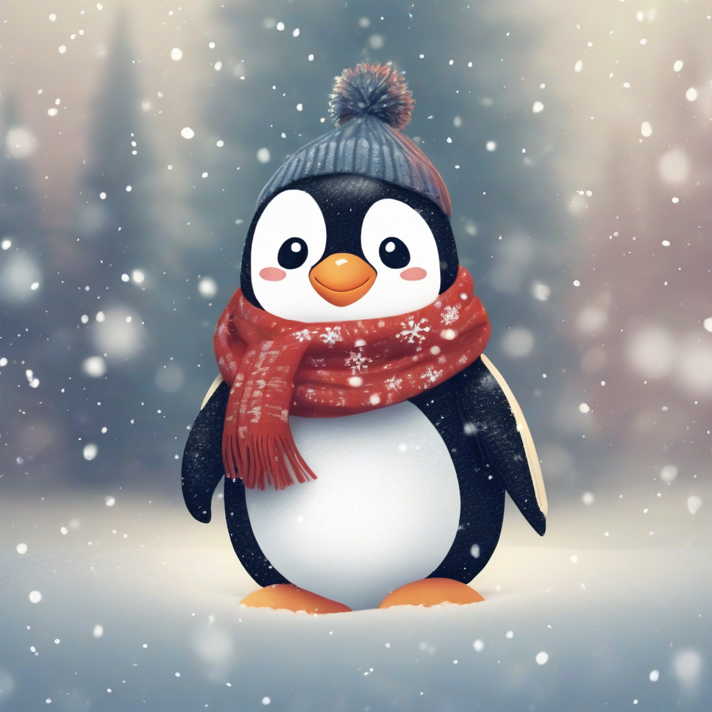 penguin with scarf in snow with christmas tree by मुफ्त एआई छवि जनरेटर - बिना लॉगिन के✨ | AIGAZOU