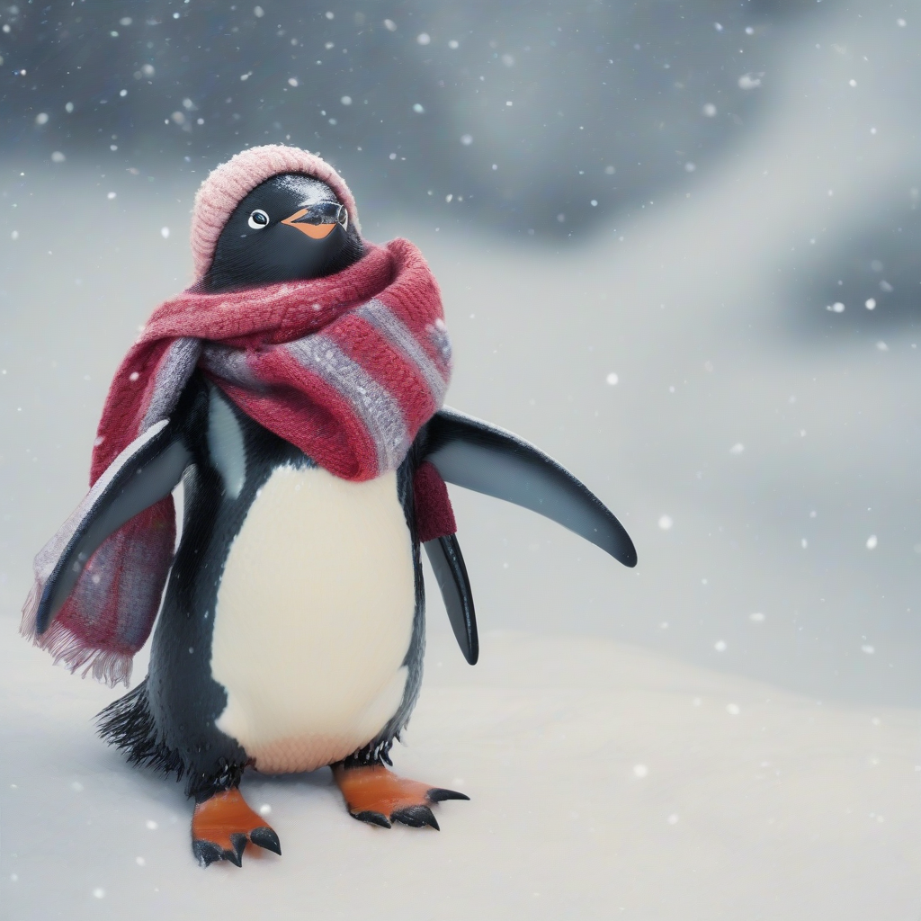 penguin with scarf in snow by मुफ्त एआई छवि जनरेटर - बिना लॉगिन के✨ | AIGAZOU