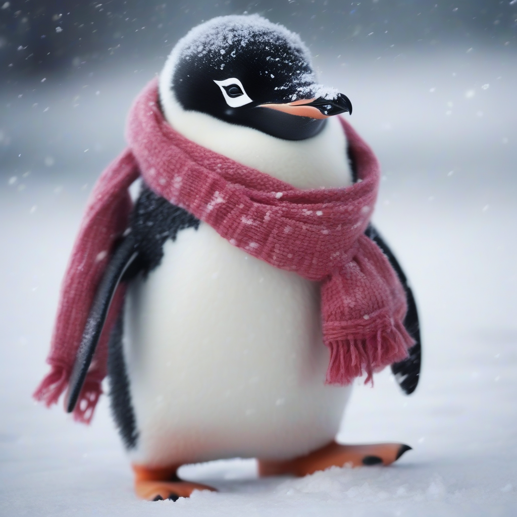 penguin with scarf in snow cute by मुफ्त एआई छवि जनरेटर - बिना लॉगिन के✨ | AIGAZOU